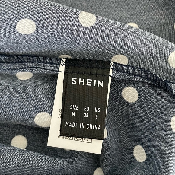 Shein Sleveless Ruffle Hem Navy Blue Polka Dot Dress - Picture 5 of 7